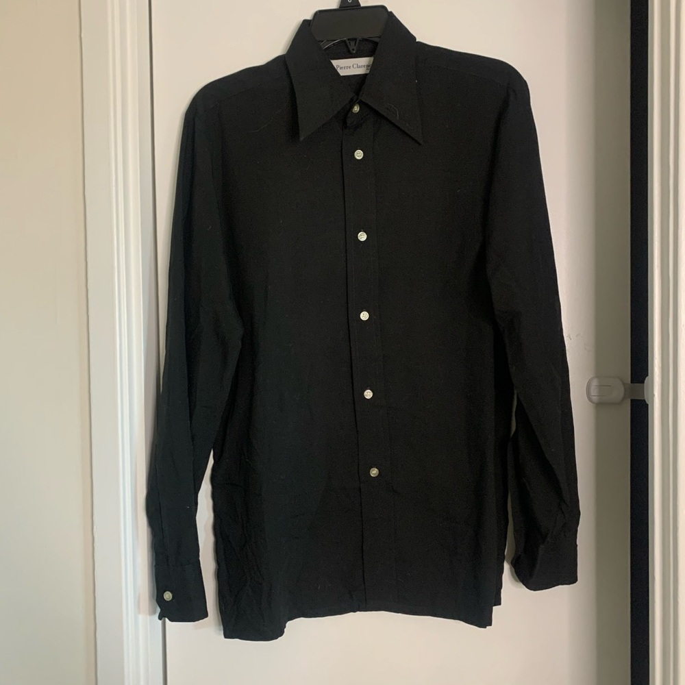 Black Pierre Clarence Button-Up Shirt, Size 40 / Medium, See Desc. For Msrmnts